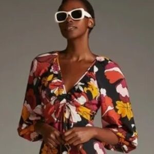 Anthropologie Maeve Deep-V Ruched Midi US4/UK8